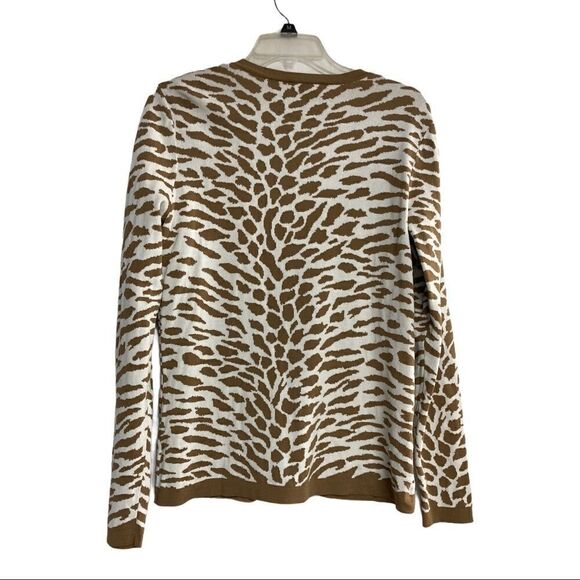 DIALOGUE,‎ Animal Print,Women’s Cardigan,Tan&White - Picture 2 of 9